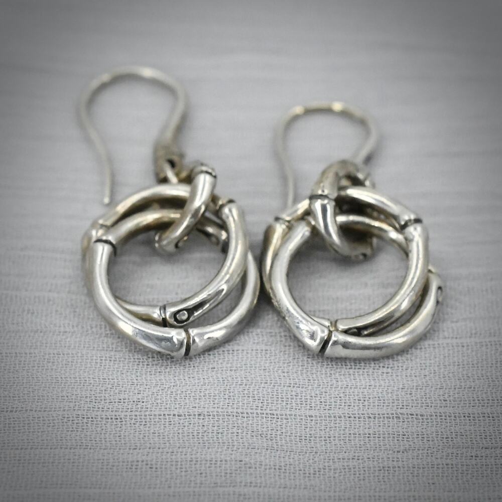 John Hardy 925 Sterling Silver Bamboo French Wire Hoop Earrings 7g